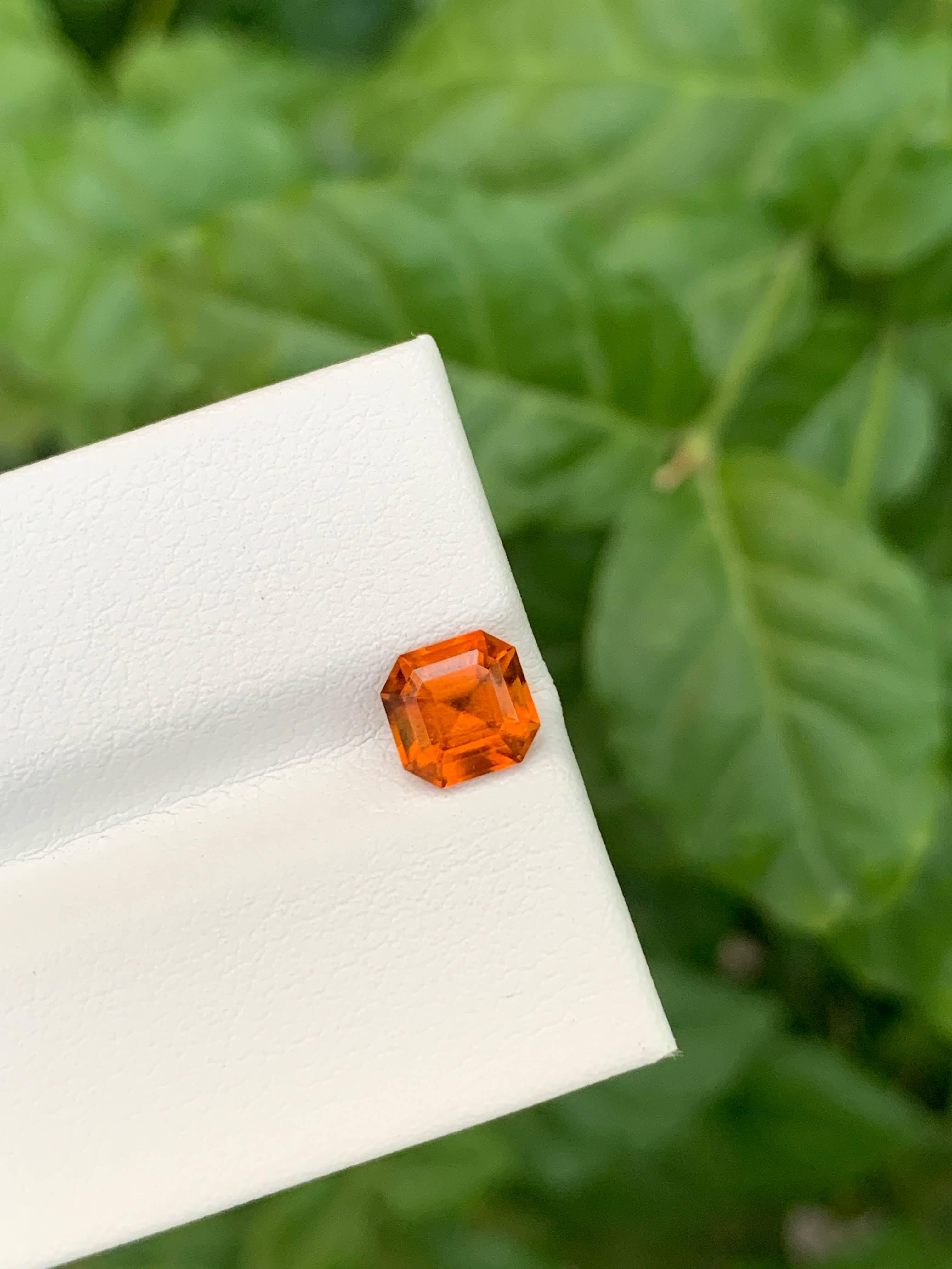 Women's or Men's 1.55 Carat Natural Loose Orange Spessartite Garnet Asscher Cut African Gemstone For Sale