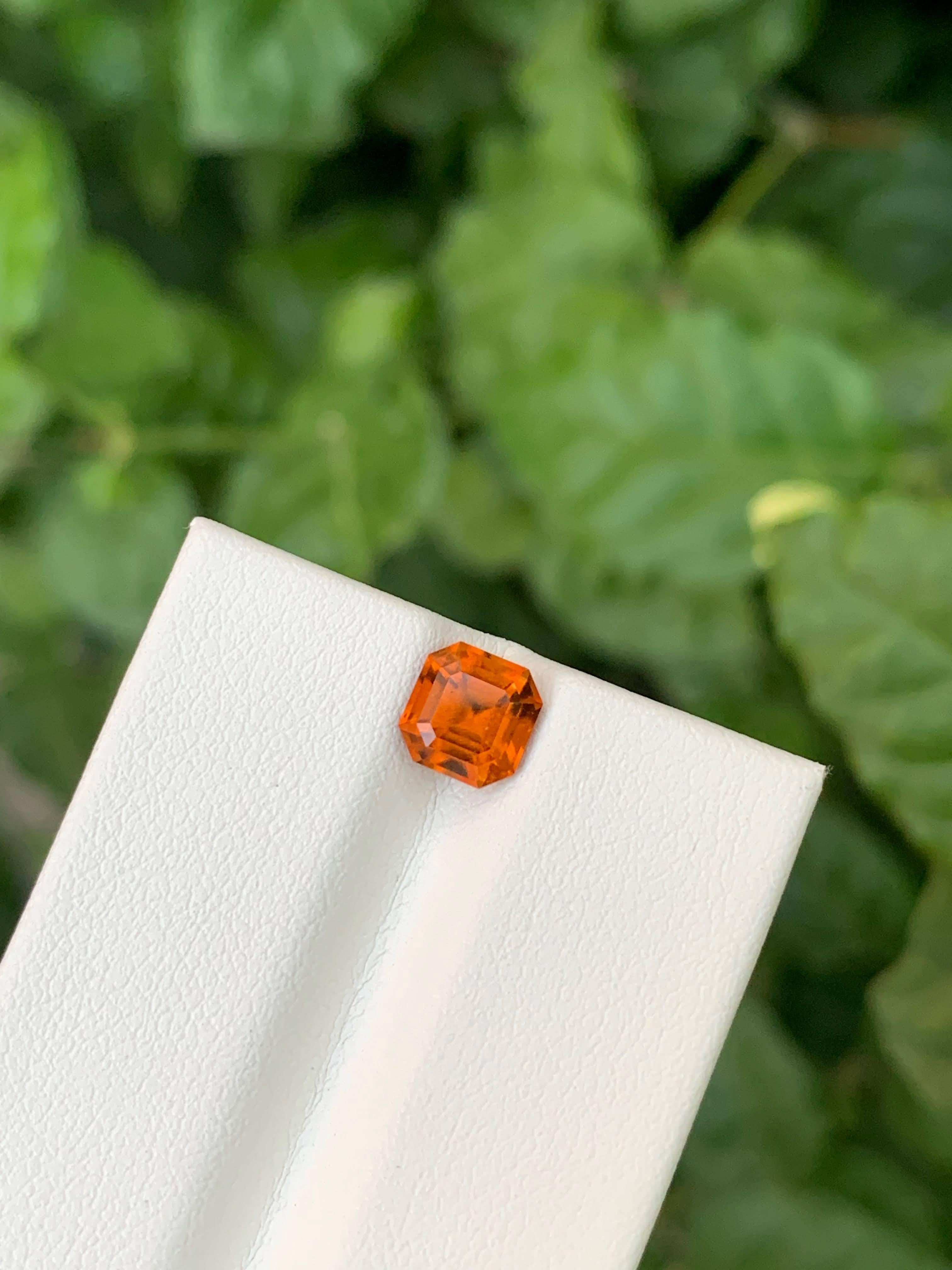 1.55 Carat Natural Loose Orange Spessartite Garnet Asscher Cut African Gemstone For Sale 1