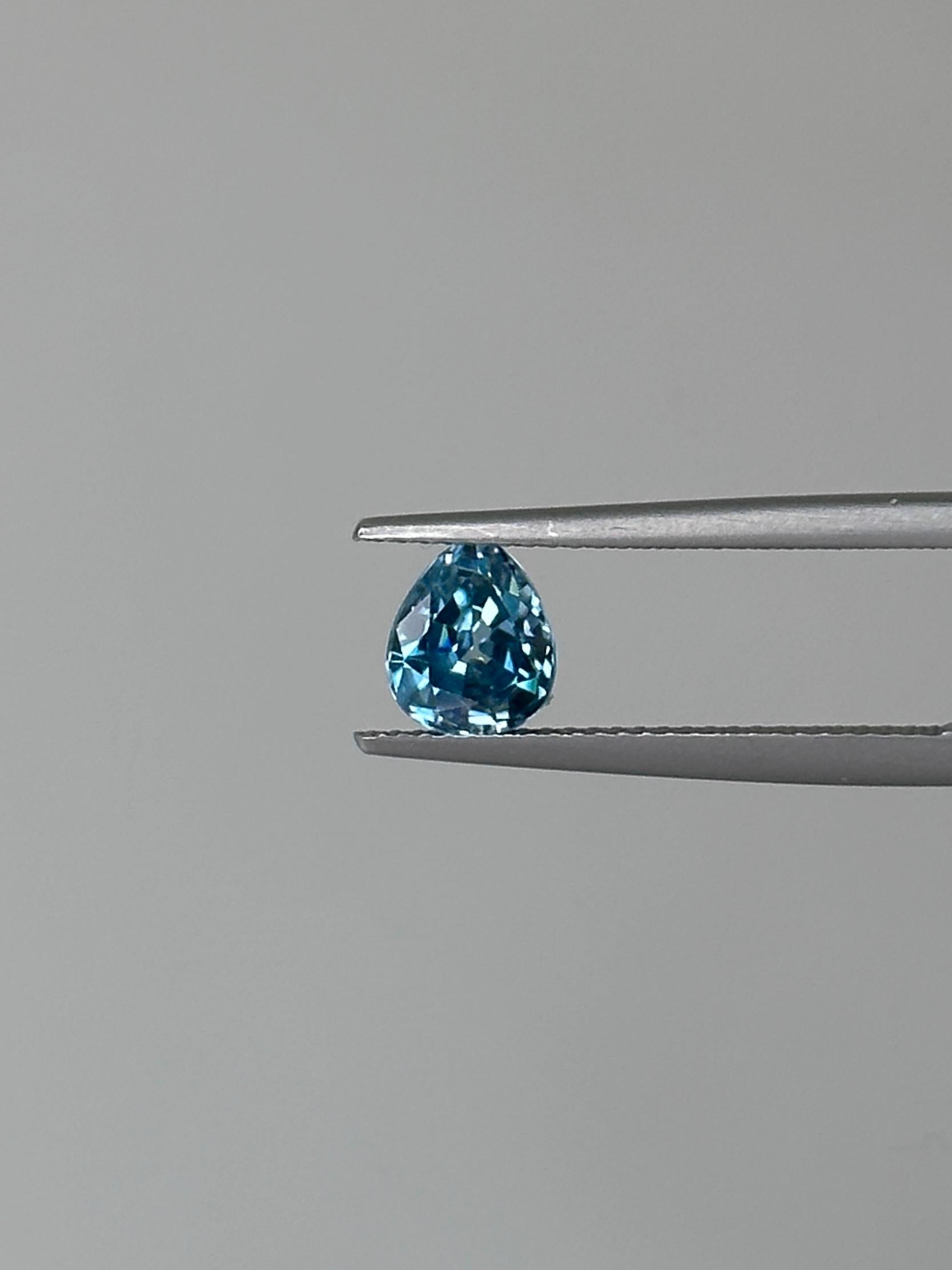 A beautiful sparkling Pear shaped 'Metallic Blue' Zircon from Ratanakiri, Cambodia.

This 1.55 carat Blue Zircon has a soothing grayish tinge but a pure light blue color. Giving it the 