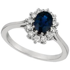 Anillo de zafiro ovalado natural de 1,55 quilates y diamante Oro blanco de 14 quilates