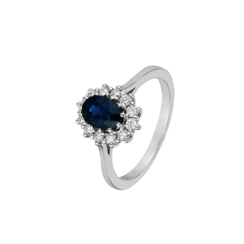 Anillo de zafiro ovalado natural de 1,55 quilates y diamante Oro blanco de 14 quilates Contemporáneo en venta