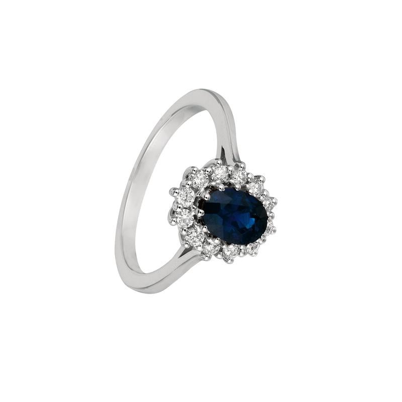 Oval Cut 1.55 Carat Natural Oval Sapphire and Diamond Ring 14 Karat White Gold For Sale