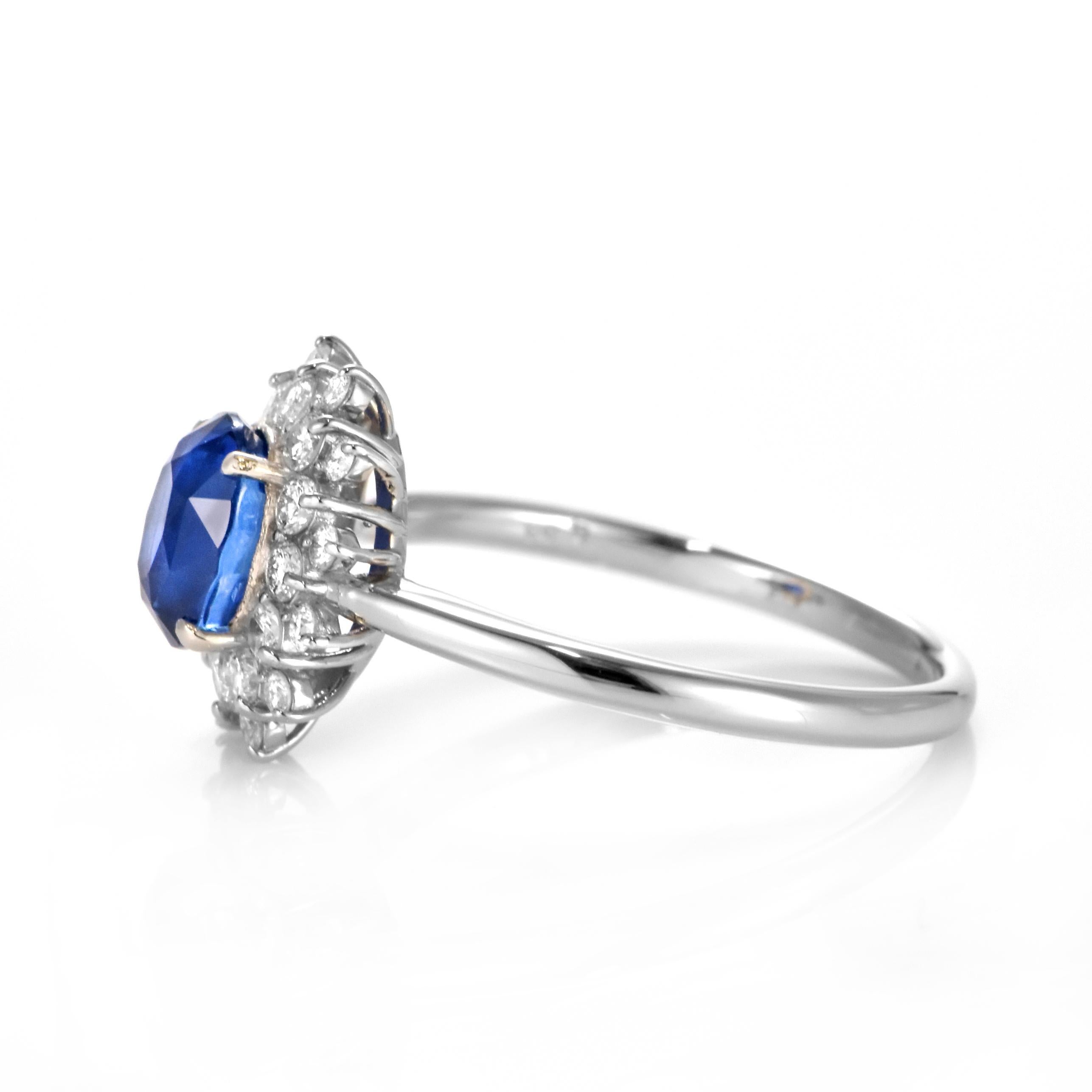 Women's 1.55 Carat Natural Sapphire and Diamond Ring Made in Platinum For Sale