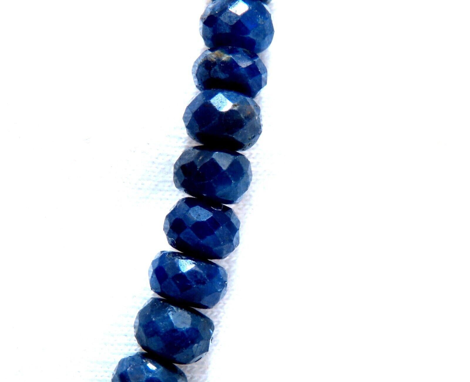 17-in beaded natural Sapphire necklace.

5 1/2 mm sapphires

Translucent brilliant cuts

13 mm clasp
