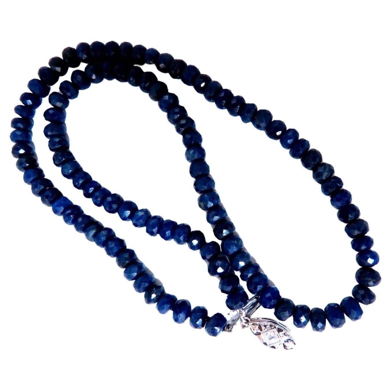 155 Carat Natural Sapphire Bead Necklace 14 Karat Clasp For Sale