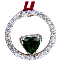 Pendentif circulaire en or 14 carats avec diamants et tsavorite naturelle de 1,55 carat