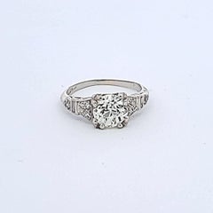 1.55 Carat Old European Cut M-VS2 Diamond Platinum Art Deco Ring