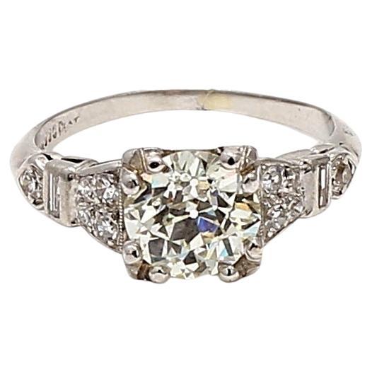 1.55 Carat Old European Cut M-VS2 Diamond Platinum Art Deco Ring For Sale