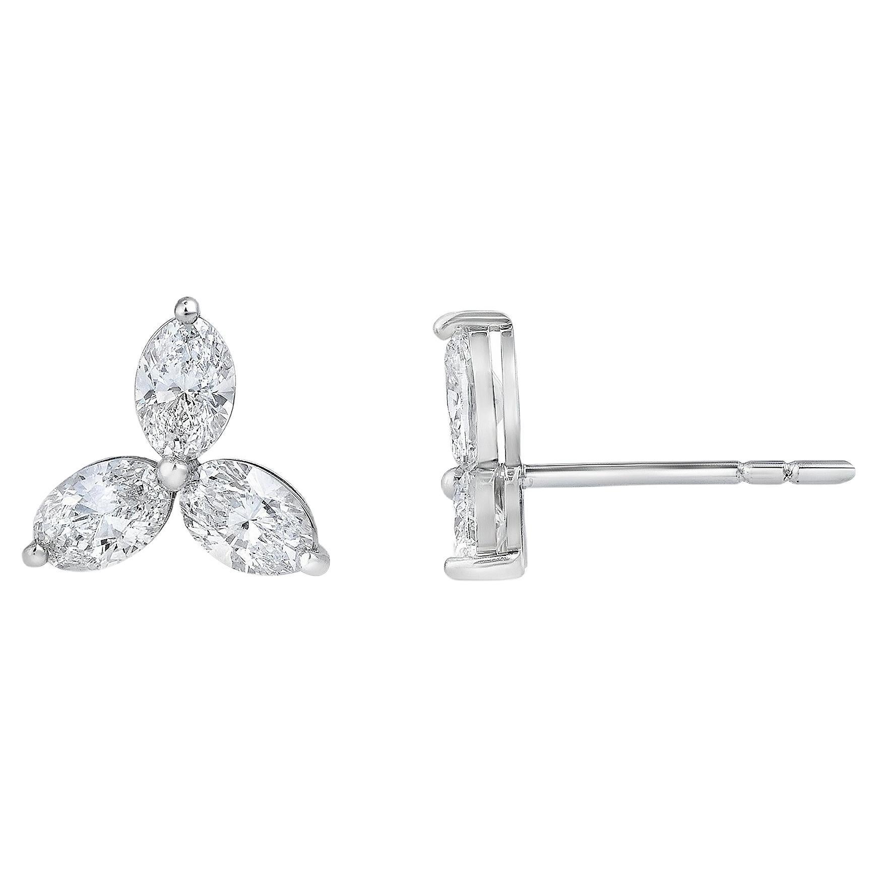 Contemporain Boucles d'oreilles florales en platine avec diamant ovale de 1,55 carat en vente