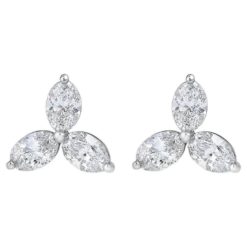 Orecchini a perno con diamanti floreali da 1,55 carati con taglio ovale in platino