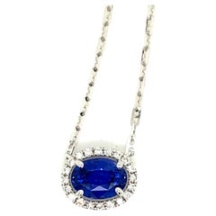 1.55 Carat Oval-Cut Vivid Blue Sapphire and White Diamond Pendant Necklace