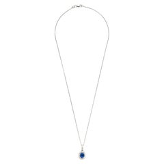 Collana con zaffiro blu taglio ovale da 1,55 carati e diamante bianco
