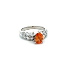 1.55 Carat Oval Spessartite Garnet and RBC Diamond Gold Vintage Cocktail Ring