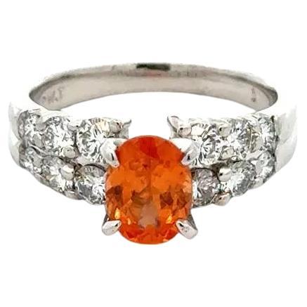 1.55 Carat Oval Spessartite Garnet and RBC Diamond Gold Vintage Cocktail Ring
