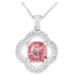 1.55 Carat Padparadscha Sapphire and 0.24 Carat White Diamond Pendant