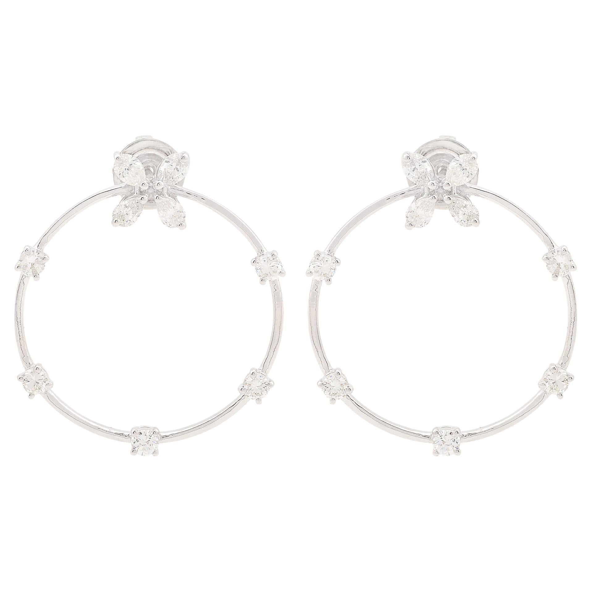 1.55 Carat Pear Diamond Circle Stud Earrings Solid 14k White Gold Fine Jewelry