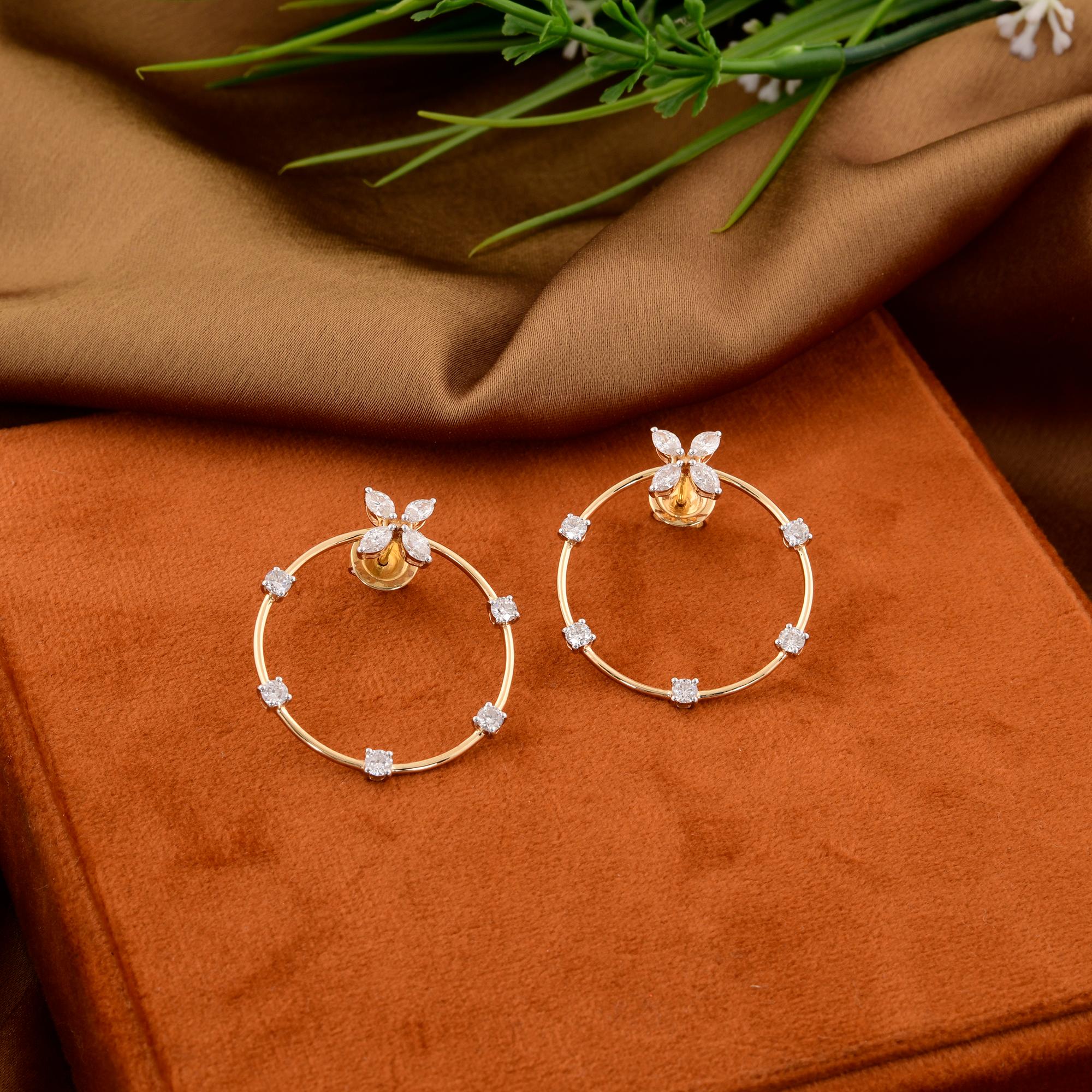 Taglio a goccia Orecchini a cerchio con diamante a pera da 1,55 carati in oro giallo massiccio 14k Gioielli di pregio in vendita