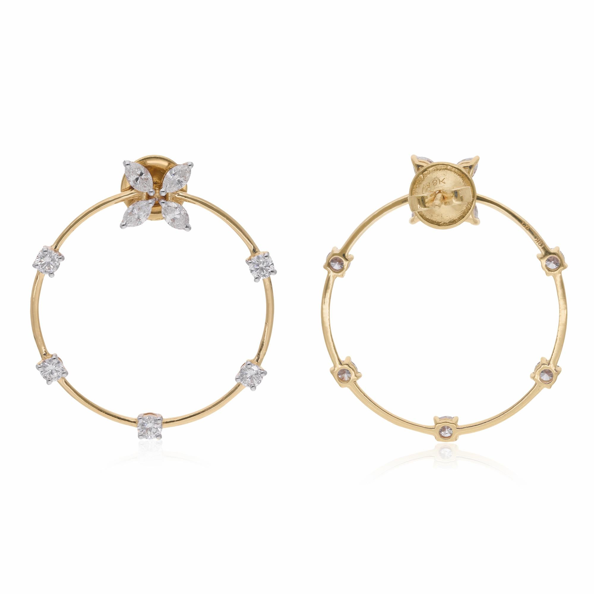 Orecchini a cerchio con diamante a pera da 1,55 carati in oro giallo massiccio 14k Gioielli di pregio In condizioni Nuovo in vendita a Diera, Dubai