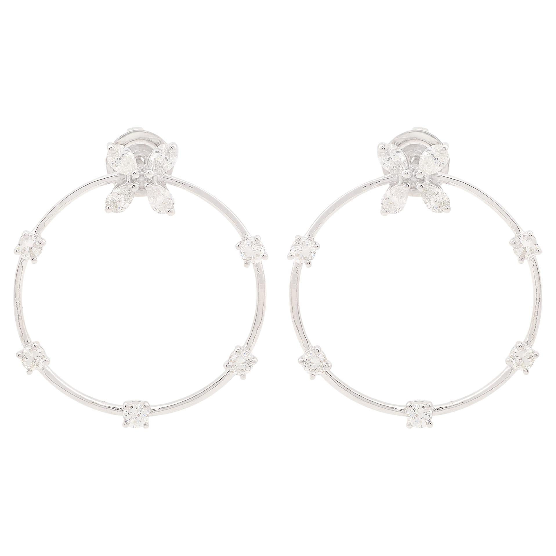 1.55 Carat Pear Diamond Circle Stud Earrings Solid 18k White Gold Fine Jewelry For Sale