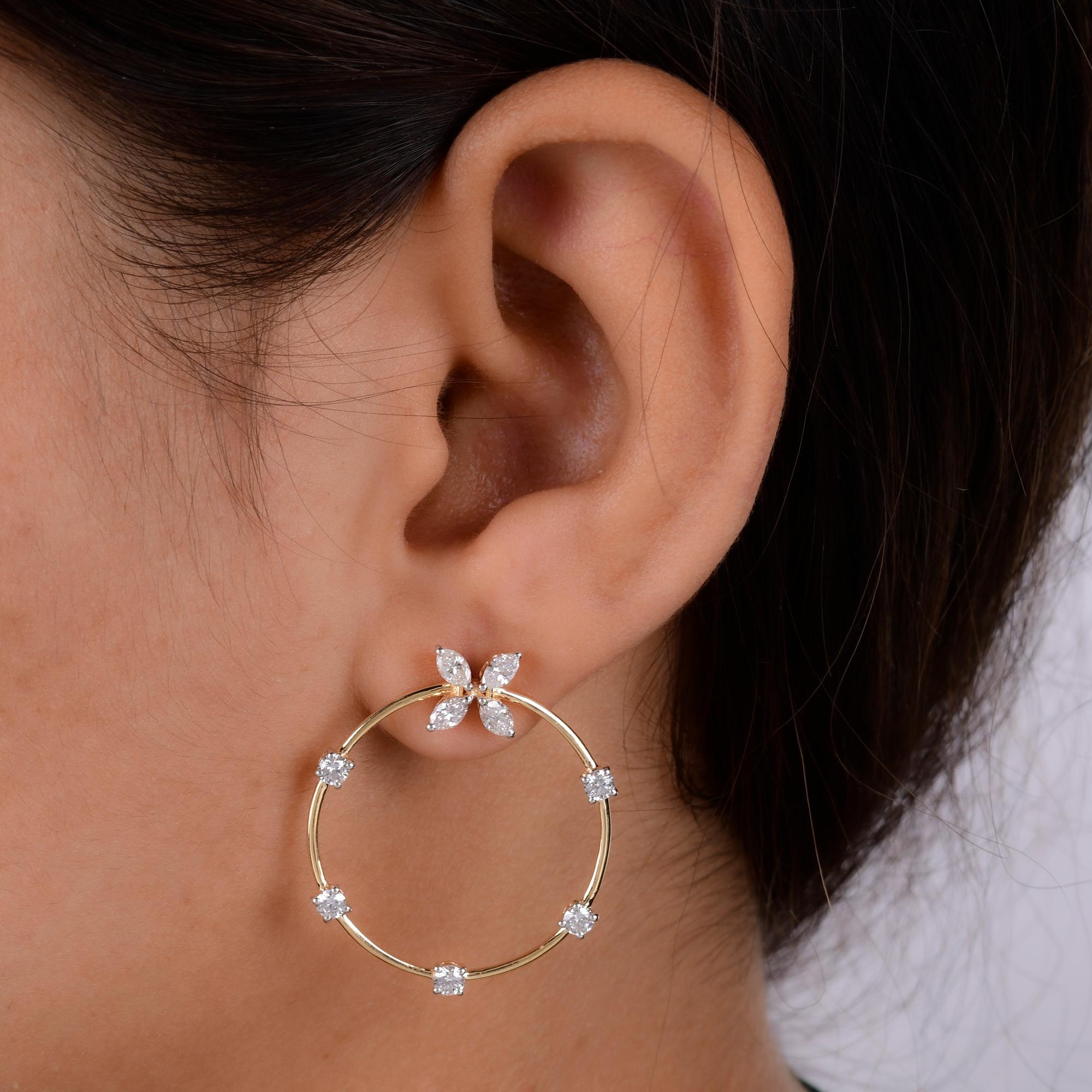 Modern 1.55 Carat Pear Diamond Circle Stud Earrings Solid 18k Yellow Gold Fine Jewelry For Sale