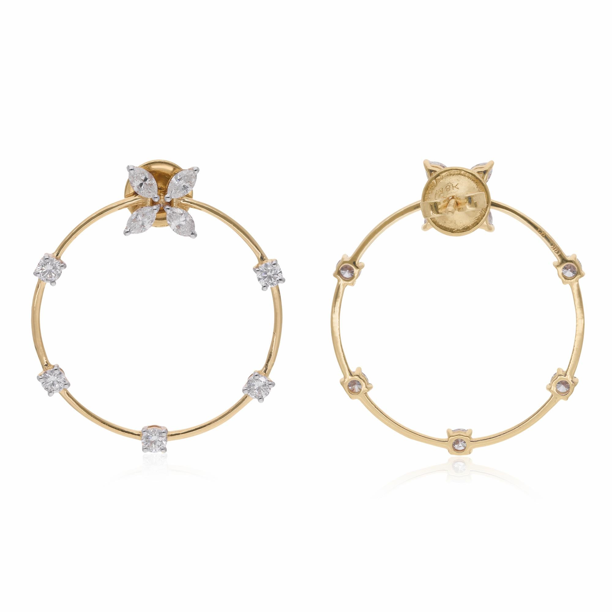 Women's 1.55 Carat Pear Diamond Circle Stud Earrings Solid 18k Yellow Gold Fine Jewelry For Sale