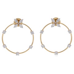 1.55 Carat Pear Diamond Circle Stud Ears Solid 18k Yellow Gold Fine Jewelry
