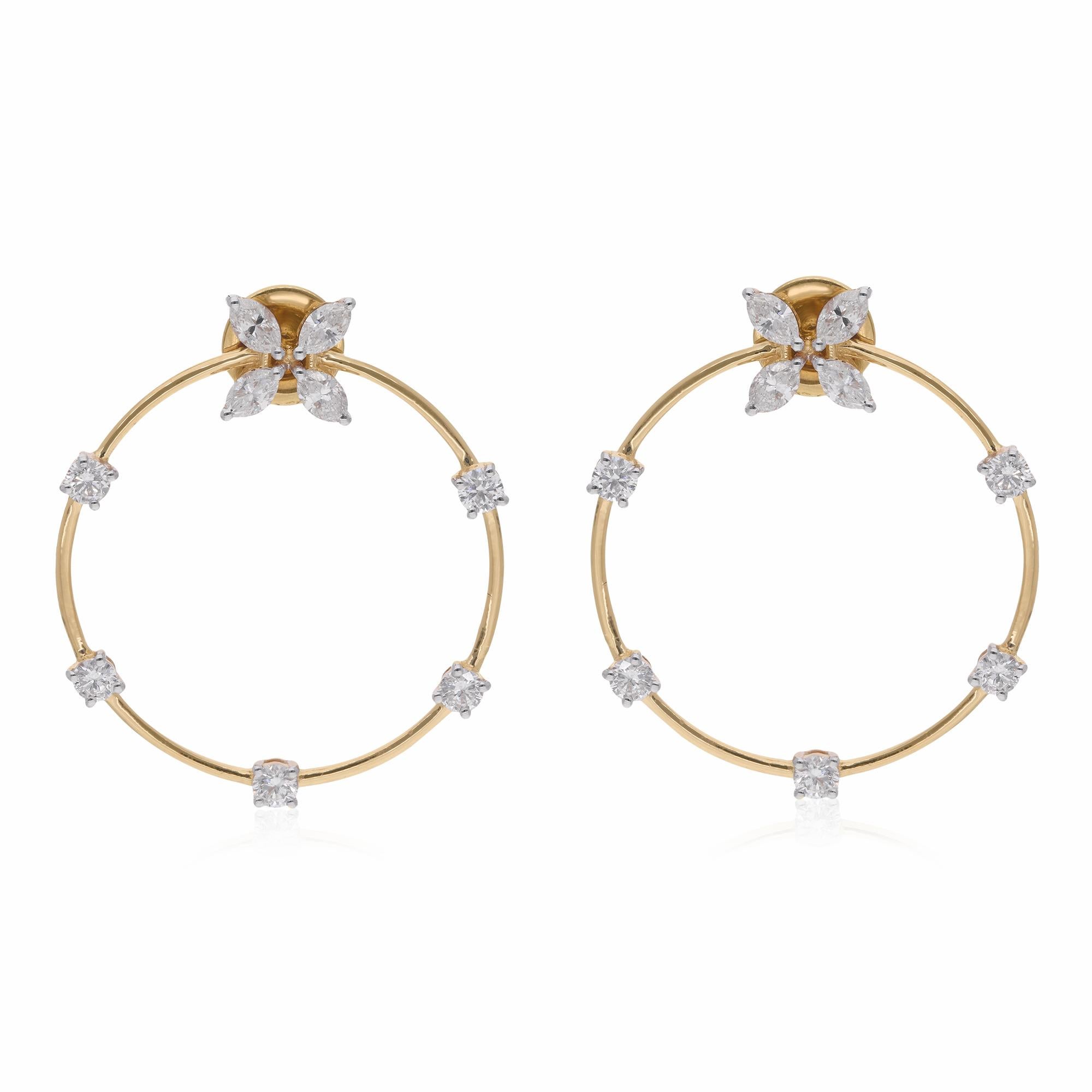 1.55 Carat Pear Diamond Circle Stud Earrings Solid 18k Yellow Gold Fine Jewelry