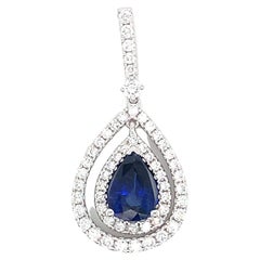 1.55 Carat Pear Shape Sapphire & Diamond Pendant in 18 Karat White Gold