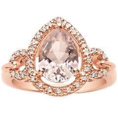 1.55 Carat Pear Shaped Pink Morganite and White Diamond Ring 14 Karat Rose Gold