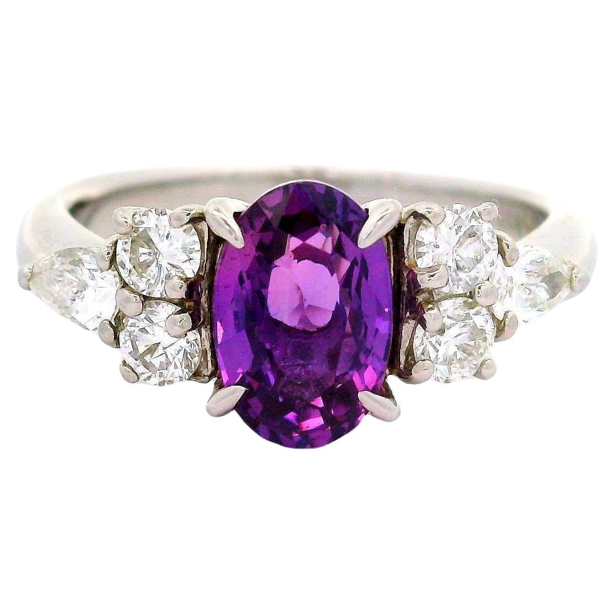 1.55 Carat Purple-Pink Color-Change Sapphire Diamond Platinum Ring