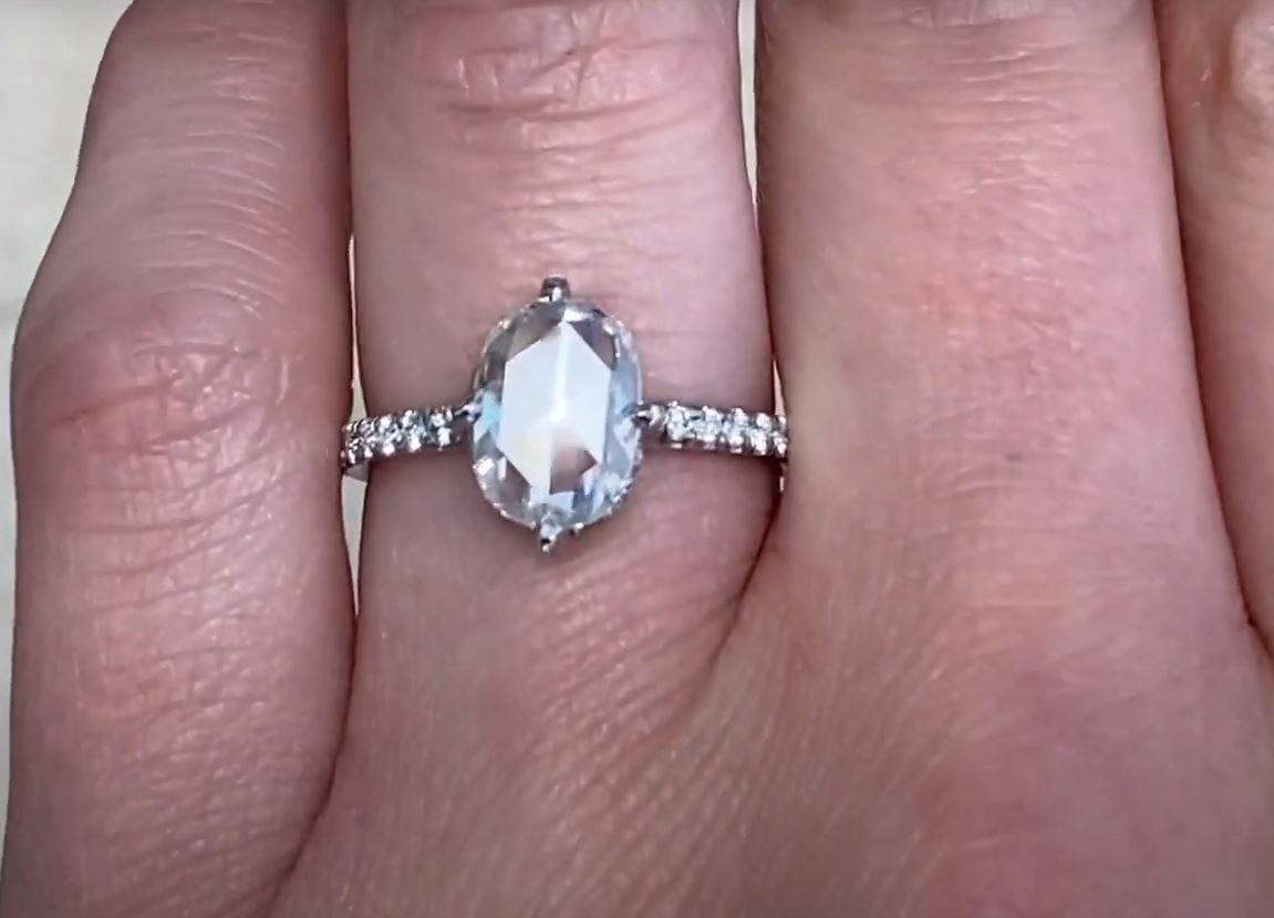 Art Deco 1.55 Carat Rose-Cut Diamond Engagement Ring, VS1 Clarity, Platinum For Sale