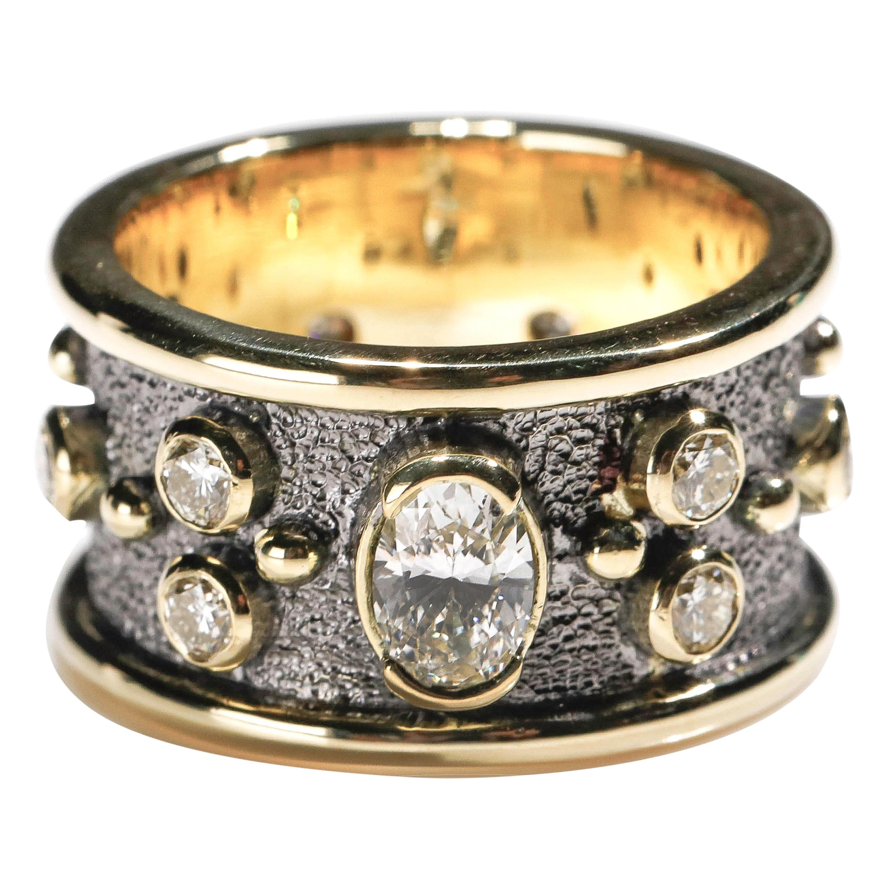 1.55 Carat Round and Oval Diamond 18 Karat Gold Full Band Ring US Size 7