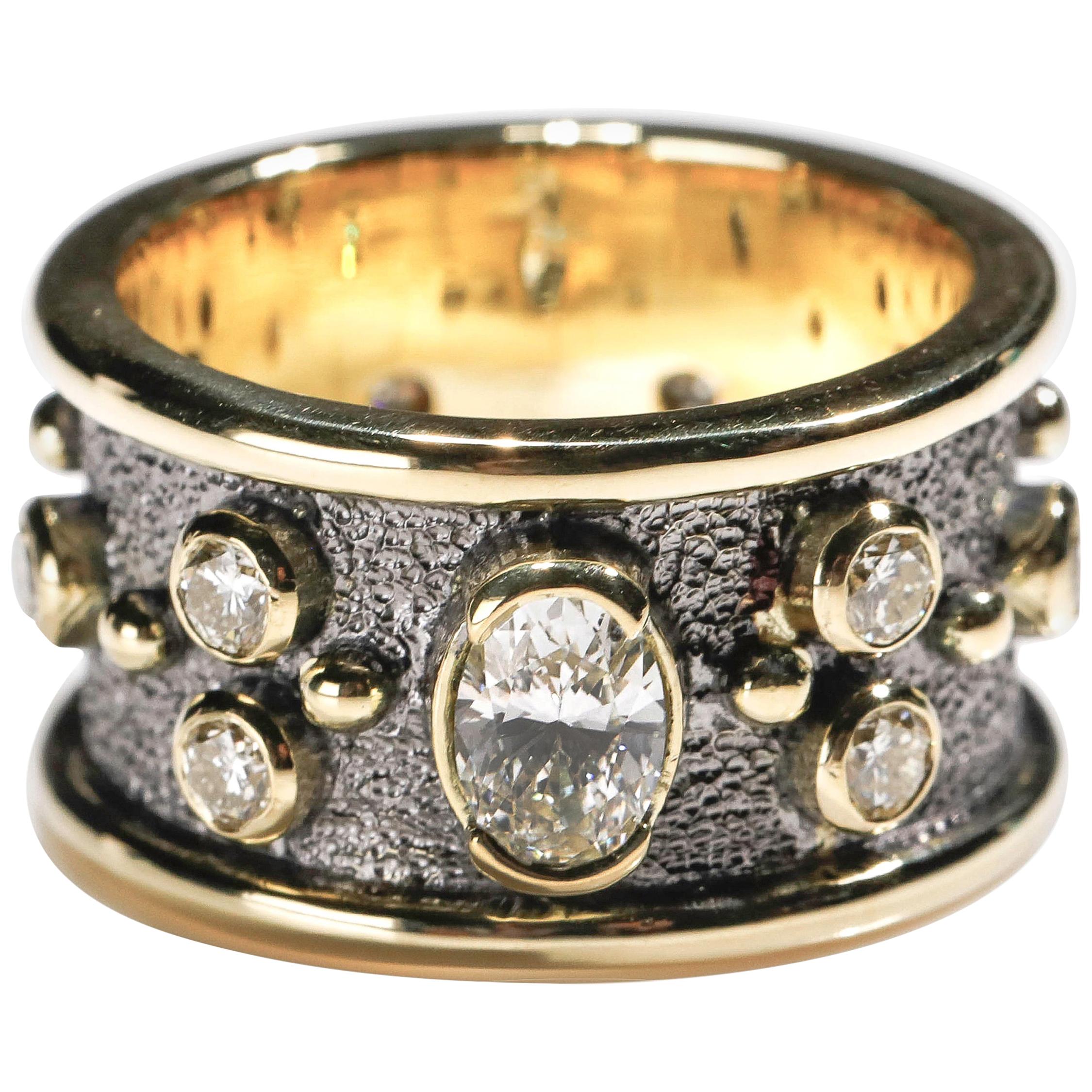 1,55 Karat runder und ovaler Diamant 18 Karat Gold Full Band Ring US Größe 6 im Angebot