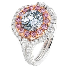 1.55 Carat Round  Statement Fancy bluish green   Royal Radiance  Diamond Ring