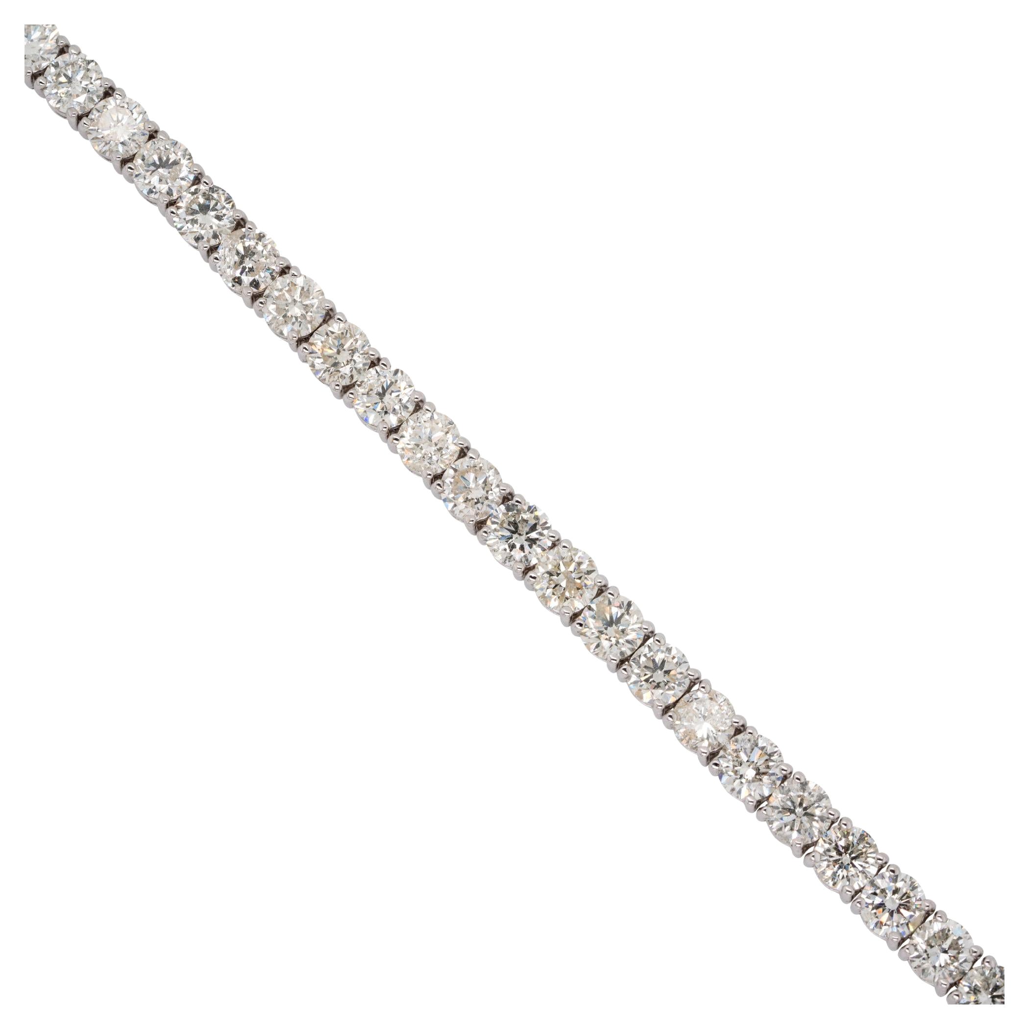 15.5 Carat Round Cut Diamond 7 in Tennis Bracelet 14 Karat in Stock For Sale