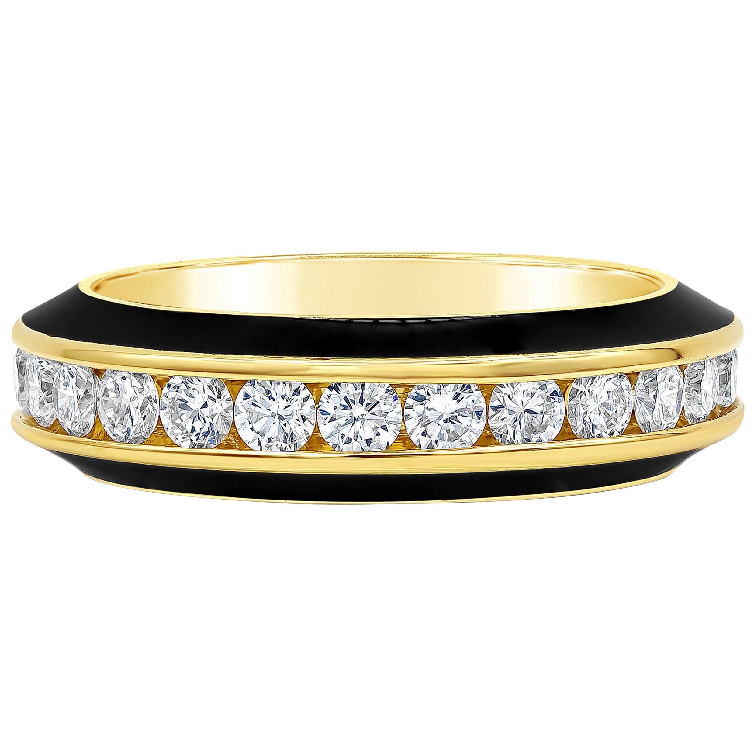 1.55 Carats Total Round Cut Diamonds & Black Enamel Eternity Wedding Band