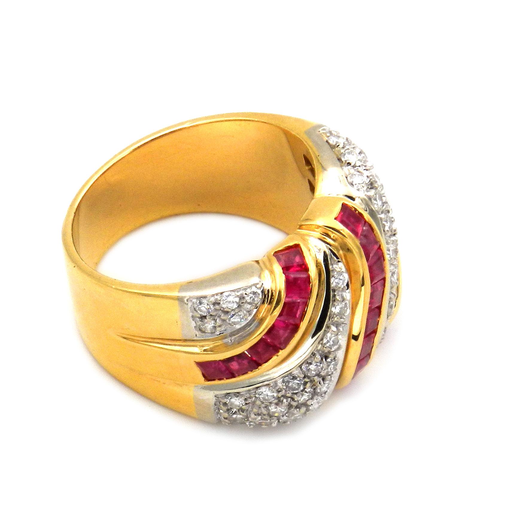 Modern 1.55 Carat Ruby and Diamond Band Ring in 18k Gold For Sale