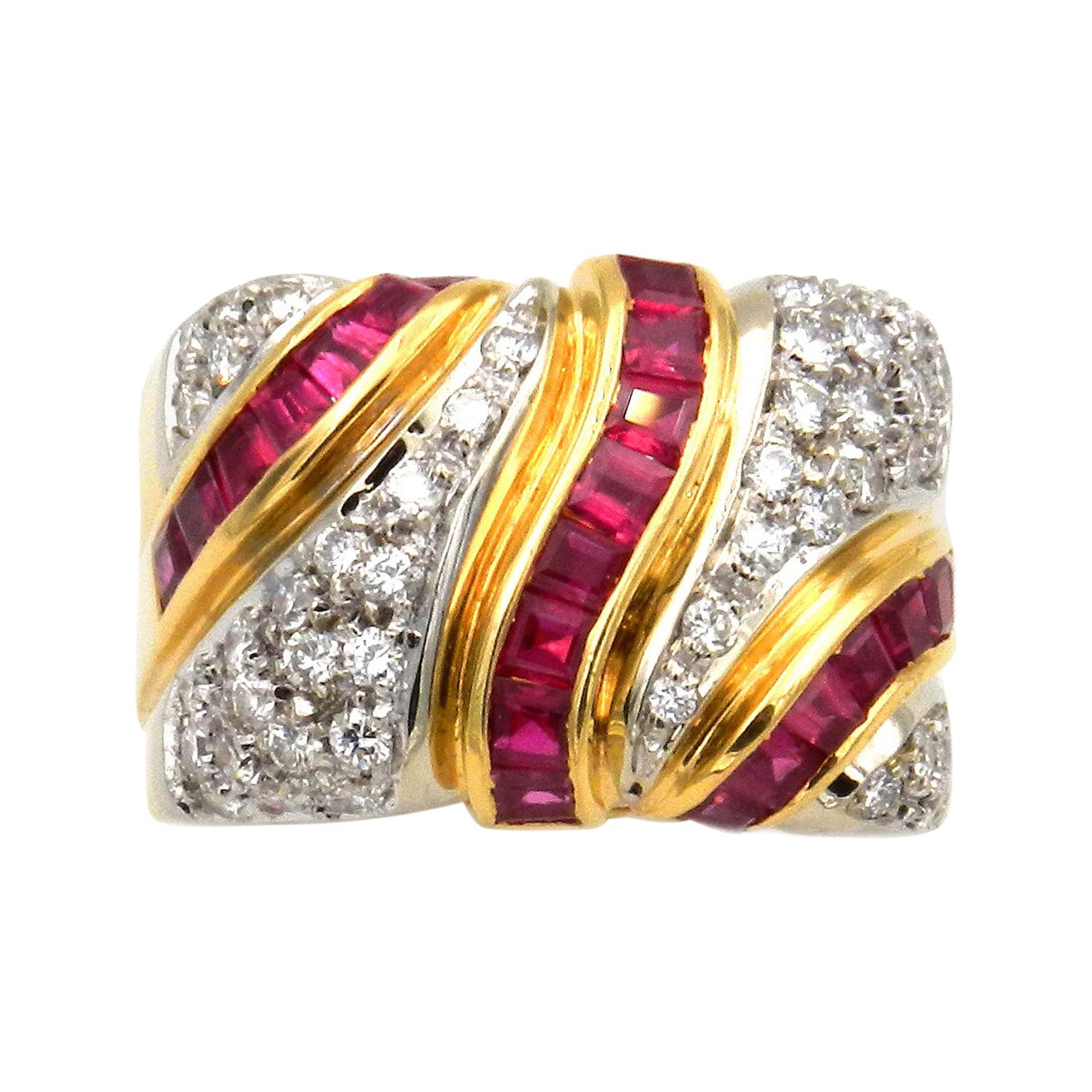 1.55 Carat Ruby and Diamond Band Ring in 18k Gold For Sale