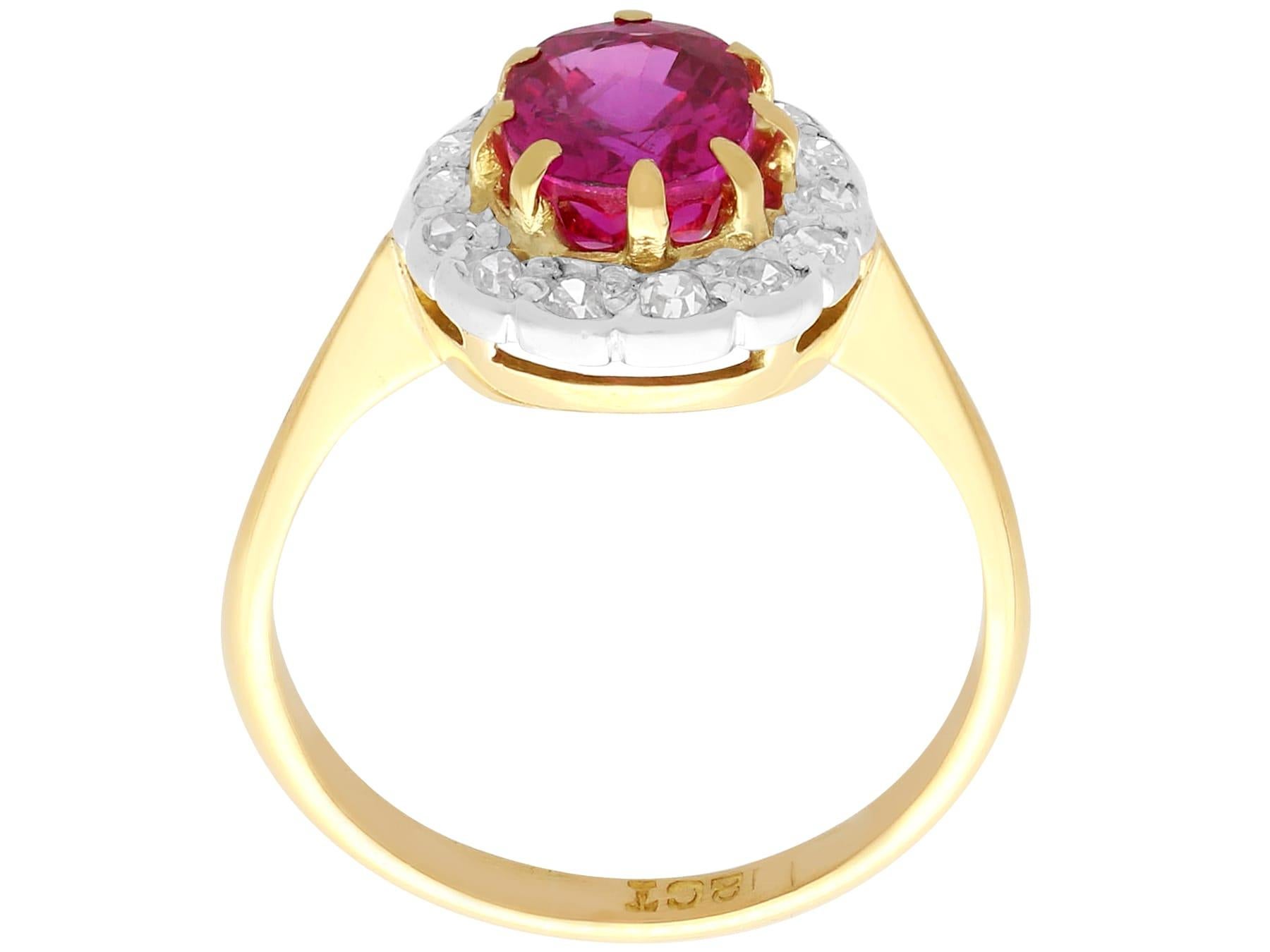 Women's or Men's 1.55 Carat Ruby and Diamond Yellow Gold Cluster Engagement Ring For Sale