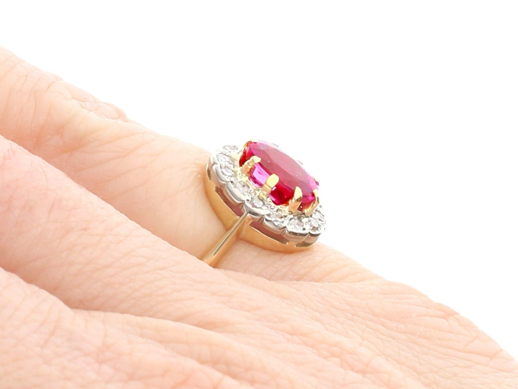 1.55 Carat Ruby and Diamond Yellow Gold Cluster Engagement Ring For Sale 2