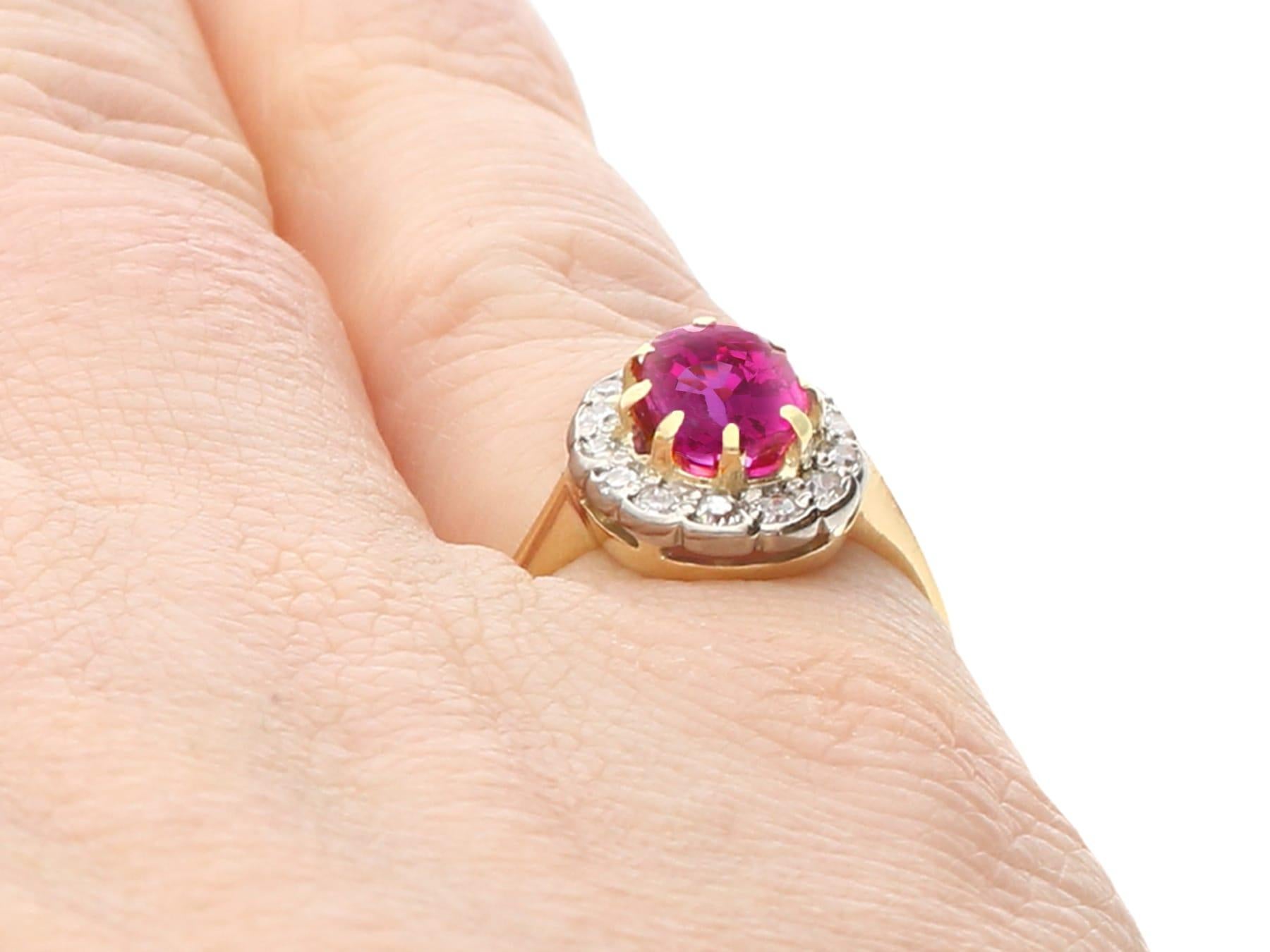 1.55 Carat Ruby and Diamond Yellow Gold Cluster Engagement Ring For Sale 3