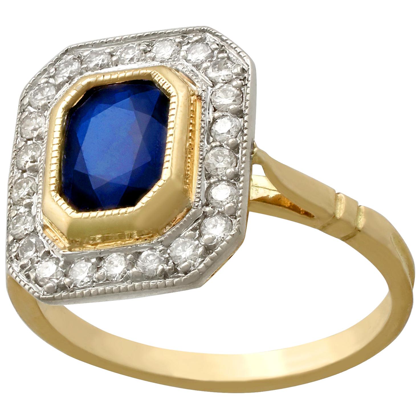 1.55 Carat Sapphire and Diamond Yellow Gold Cluster Ring, Vintage