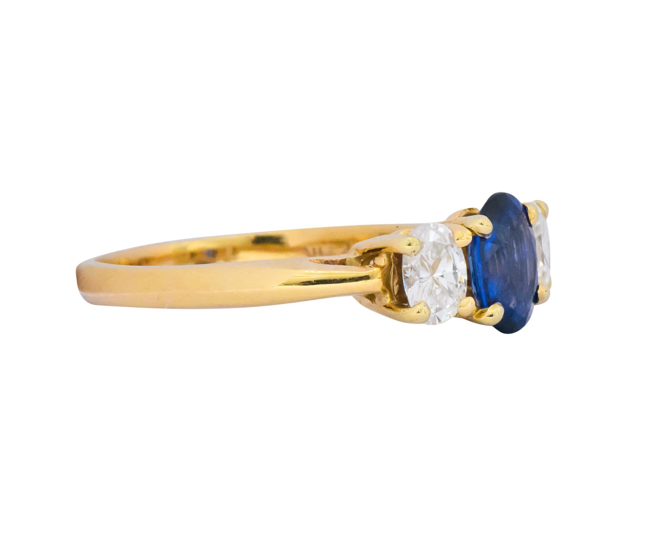 Oval Cut Vibrant Contemporary 1.55 CTW Sapphire Diamond 14 Karat Gold Alternative Ring