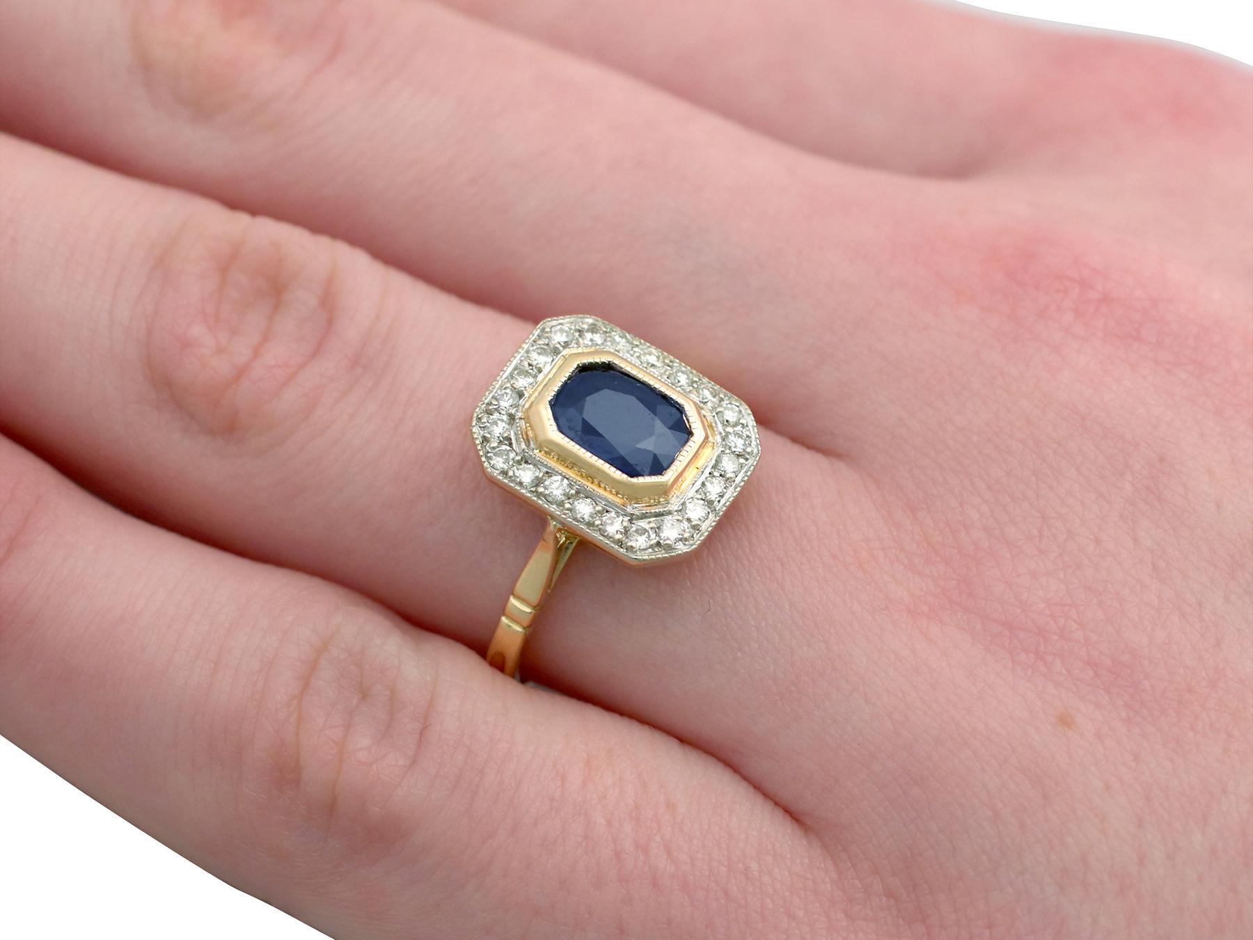 1.55 Carat Sapphire and Diamond Yellow Gold Cluster Ring, Vintage 3