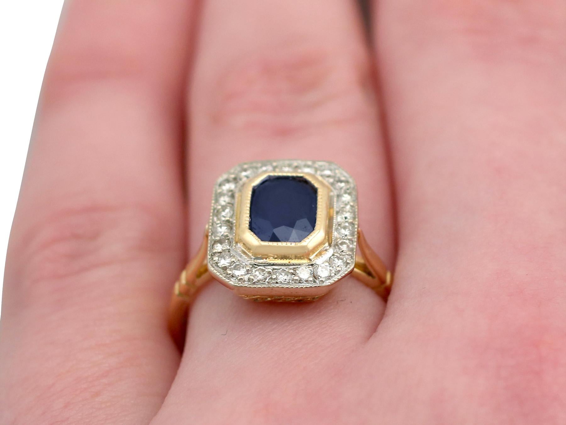 1.55 Carat Sapphire and Diamond Yellow Gold Cluster Ring, Vintage 4