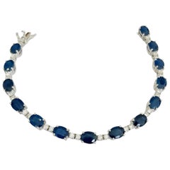 15.5 Carat Sapphires 1.25 Carat Round Brilliant Cut Diamond Tennis Style Bacelet
