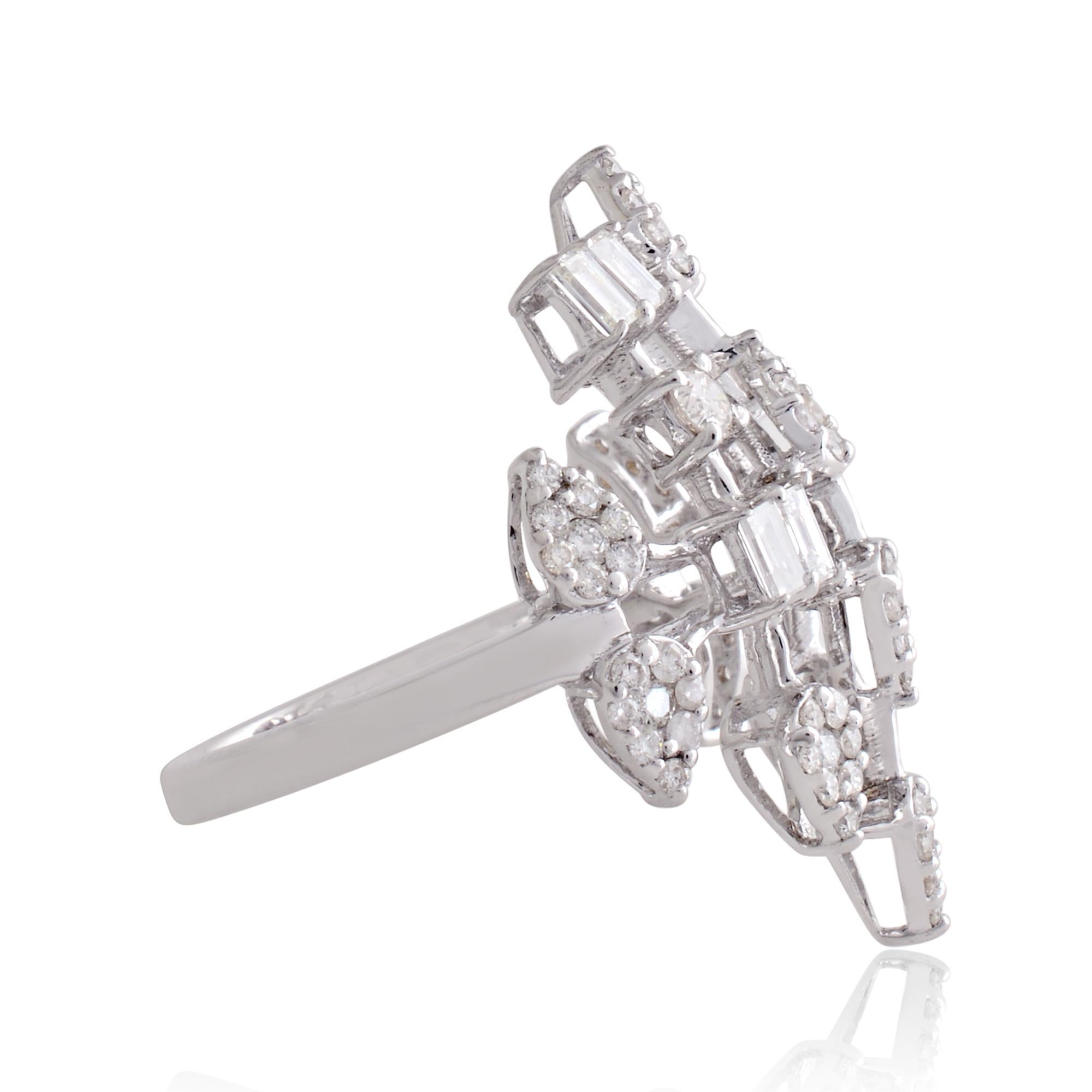 For Sale:  1.55 Carat SI Clarity HI Color Diamond Designer Ring 18 Karat White Gold Jewelry 2
