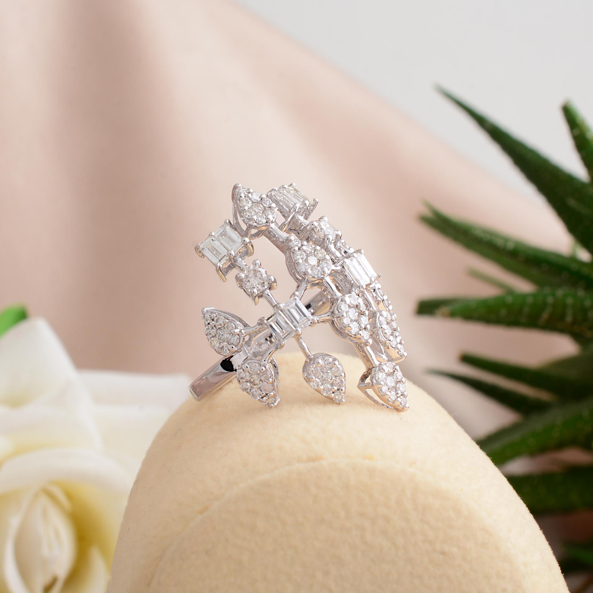 For Sale:  1.55 Carat SI Clarity HI Color Diamond Designer Ring 18 Karat White Gold Jewelry 3