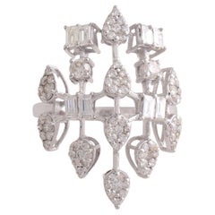 1.55 Carat SI Clarity HI Color Diamond Designer Ring 18 Karat White Gold Jewelry