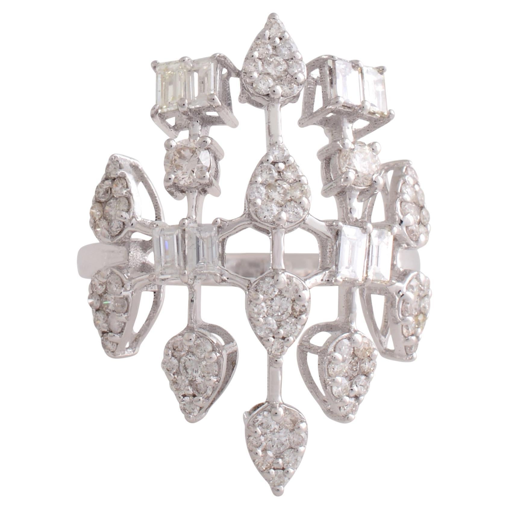1,55 Carati SI Chiarezza HI Colore Diamante Disegnatore Anello Oro Bianco 18 Karati Gioielli